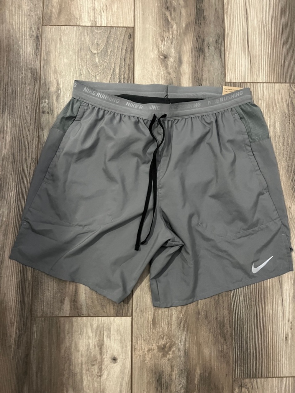 Nike Men’s Gray Athletic Running Shorts with Black Drawstring